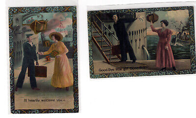 Pre World War 1, Sailor and Girlfriend, (2) postcards, 1911 - see scans
