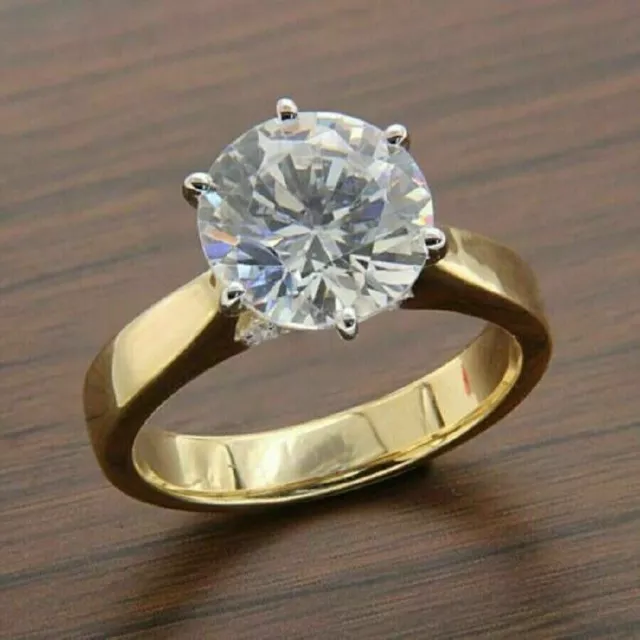 Bague de fiançailles solitaire diamant simulé taille ronde 3 ct en or jaune...