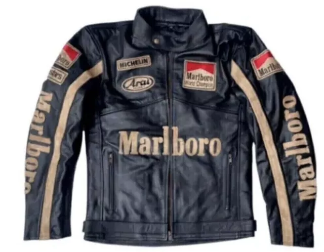 Veste en cuir Marl boro pour hommes, veste en cuir de motard de course...