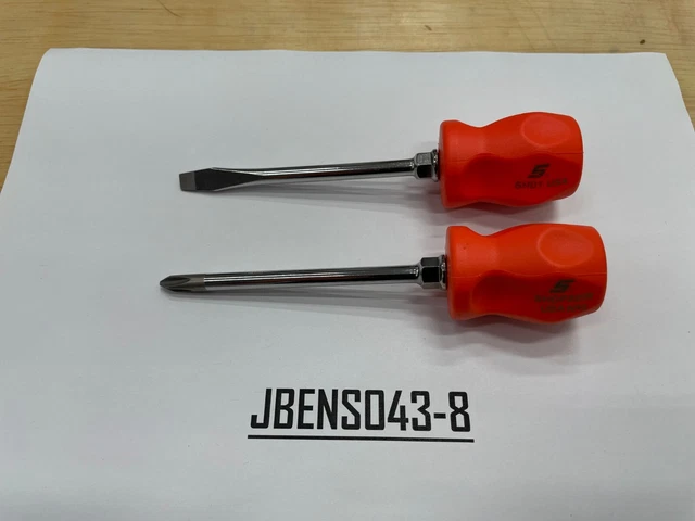 Snap-on Tools NEW 2pc ORANGE Hard Stubby Handle Standard Shaft Screwdriver Set