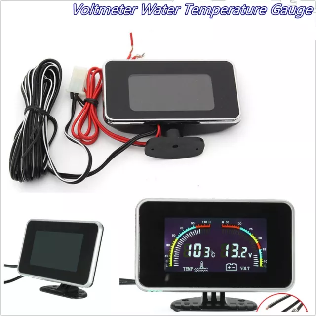 2In1 DC9-36V Car Off-Road LCD Digital Voltmeter Water Temp Gauge Meter Universal