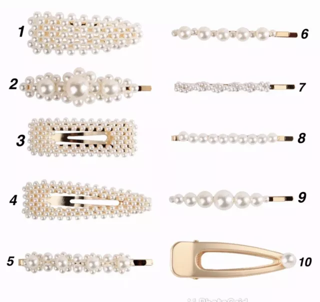 Women's Girls Pearl Hair Clips Gold Hairpins Grips Barrette Hair Accessory