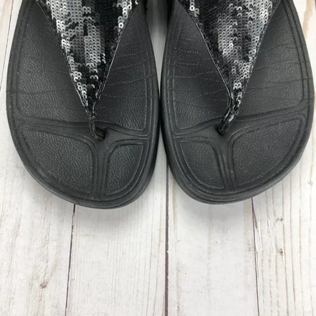FitFlop Electra Sandals Toe Post Thong Wedge Slip On Black Sequin Womens Size 8 2
