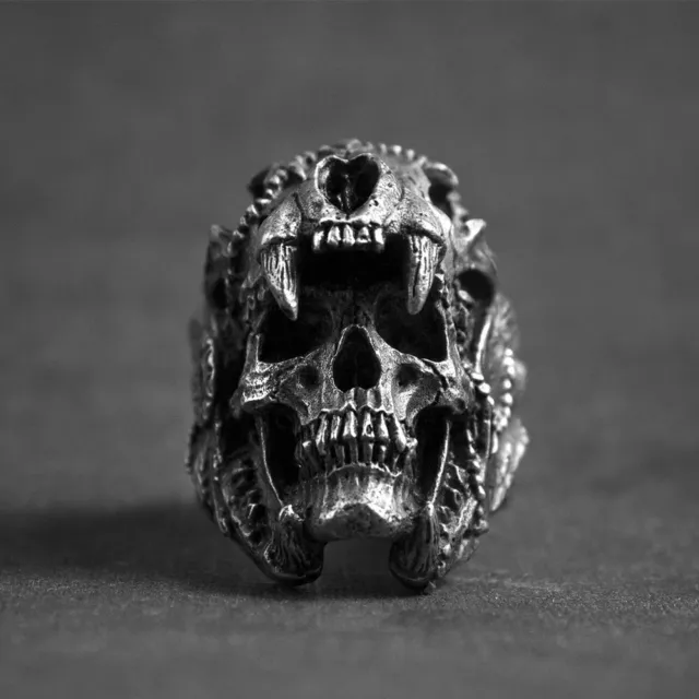 Men's Viking Stainless Steel Warrior Skull Ring For Men Punk Rock Biker Jewelry