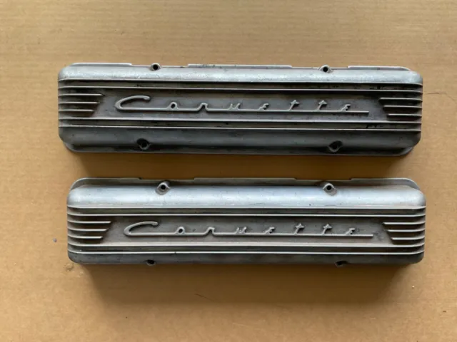 Corvette Staggered Aluminum Valve Covers 7 Fin Tall Script GM 3726086