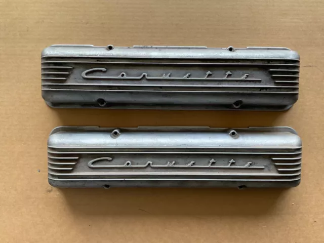 Corvette Staggered Aluminum Valve Covers 7 Fin Tall Script GM 3726086