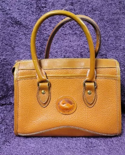 Vintage Dooney And Bourke Awl Tan Pebbled Satchel W/ Front Pocket