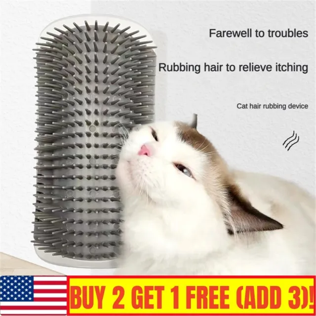 Cat Self-Groomer Face Scratcher Wall Corner Massage Comb Brush Grooming Tool