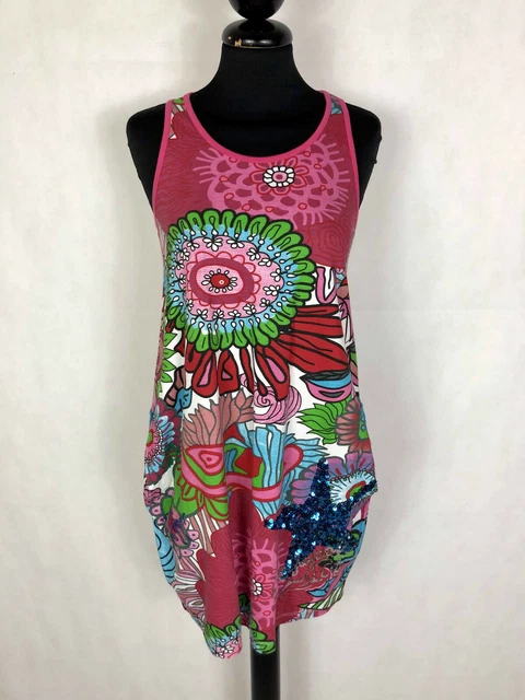 DESIGUAL Abito Vestito Donna Cotone Palloncino Optical Woman Dress Sz.XS - 38