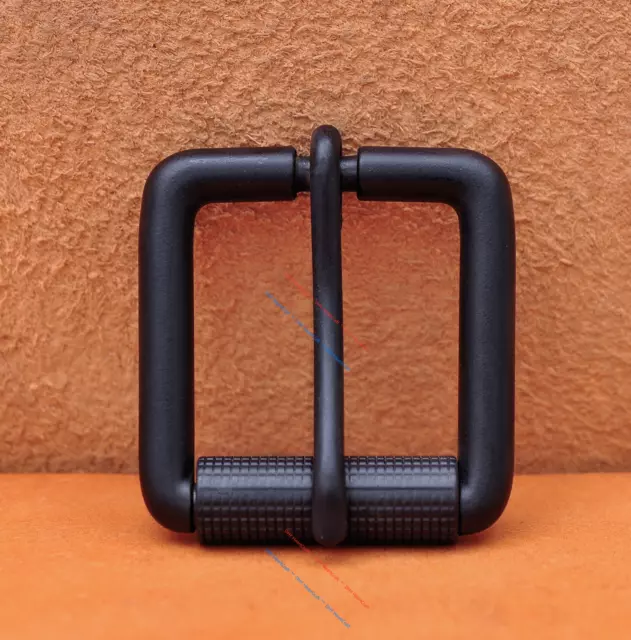 Men Black Rectangular Single Prong Roller Pin Buckle Fit Leather Belt 34MM