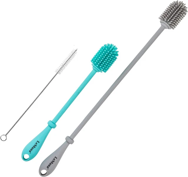 Silicone Bottle Brush, Water Bottle Cleaner Brush Set with Straw Brush for Narro