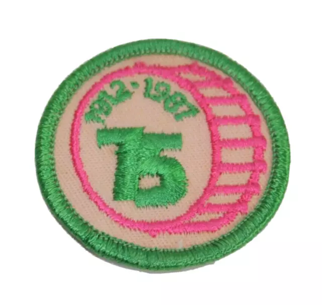 Vintage Girl Scout Patch 2 Inch Round 75 Year 1912-1987 Peach Green Pink