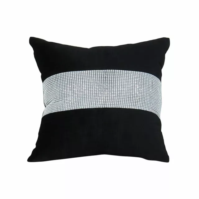 Sparkle Luxury Diamante Cushion Cover Velvet Wedding Party Decor 45 x 45cm Black