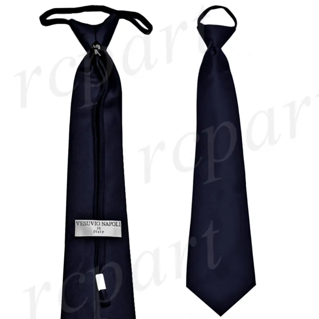 New formal men's pre-tied ready knot necktie & hankie set polyester navy blue 2