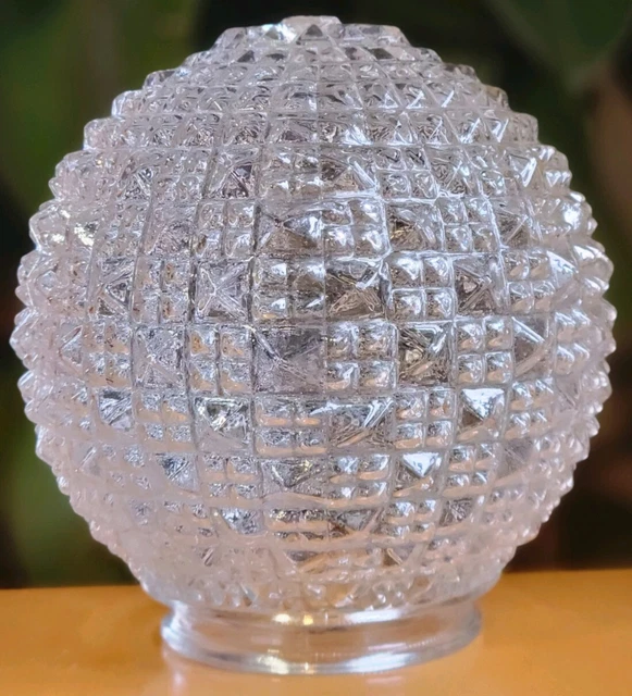 Vtg Diamond Cut Clear Glass Ceiling Light Globe Shade 6" Diameter 3.25” Fitter