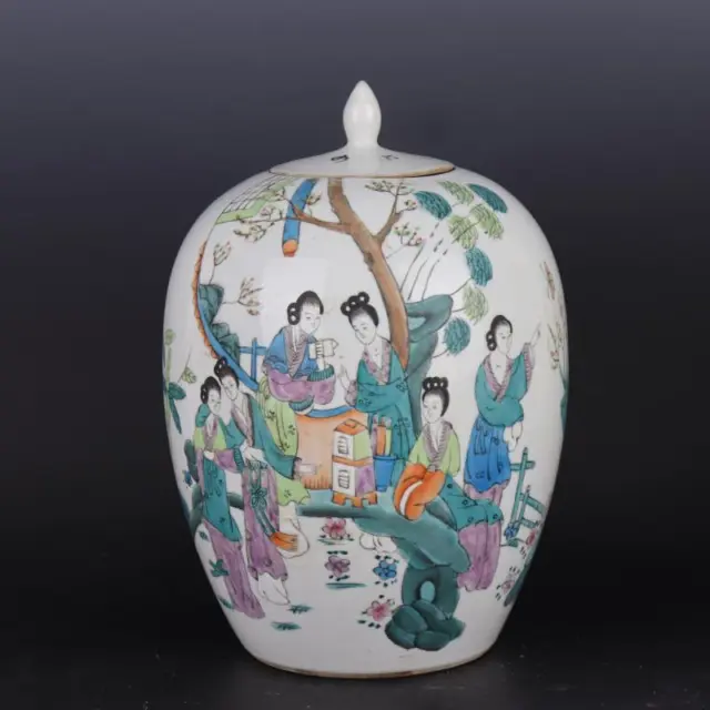 Chinese Famille Rose Porcelain Pot Maid Pattern Tea Caddy 12.52 inch 1969S