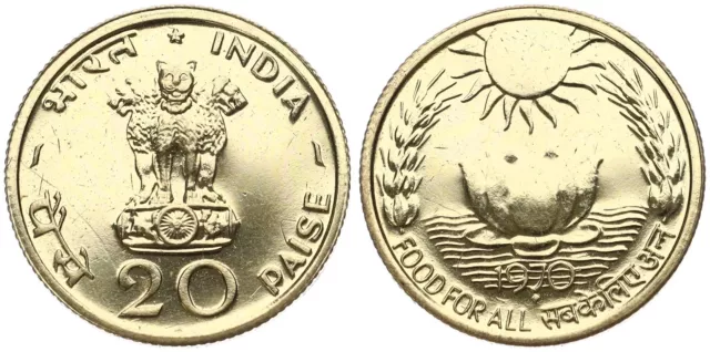 Inde - 20 Paise 1970 Allemagne Alimentaire Mondial - Fao Nickel-Messing - Km #43