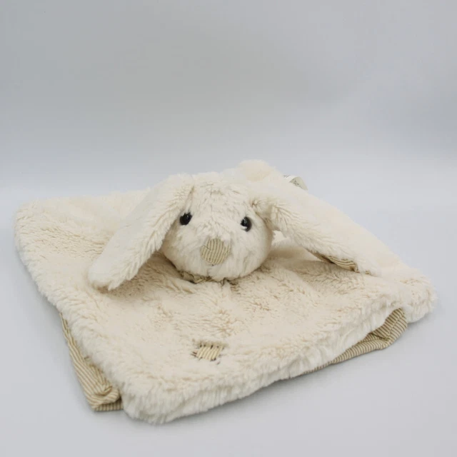 Doudou plat lapin blanc rayé beige MC - 28951