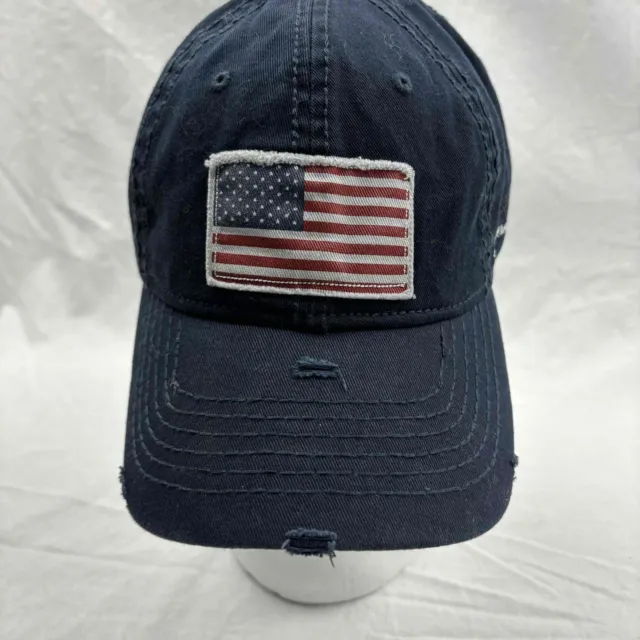 Claires Women Baseball Cap Hat Blue Distressed American Flag Adjustable One Size