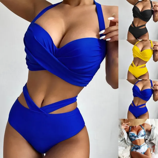 Maillot de bain bikini sexy et tendance taille haute split pour femme impression