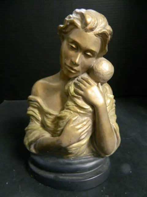 Vintage Alice Heath "Heaven Sent" Mother & Child Brass Finish Chalkware Bust VG