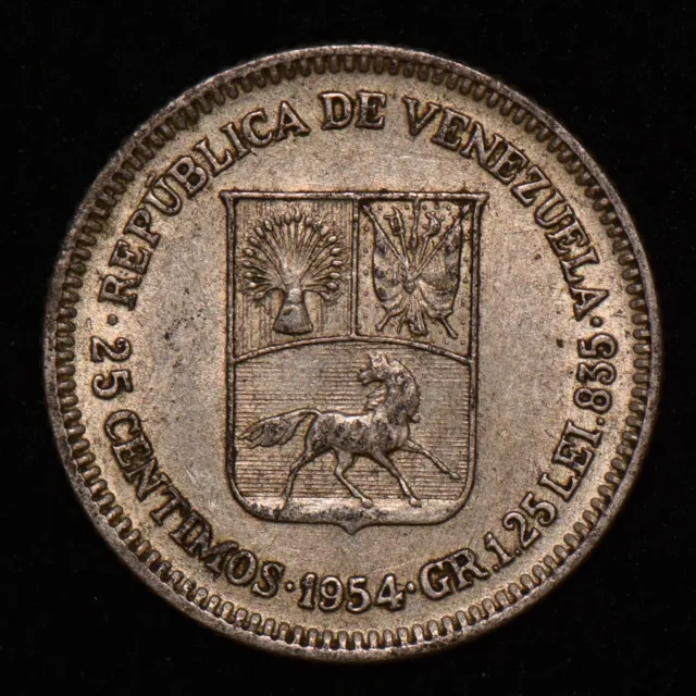 Venezuela 1954 25 Centimos Silver Coin