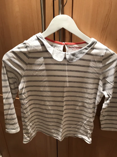 Girls Boden grey/white stripe top age 11-12