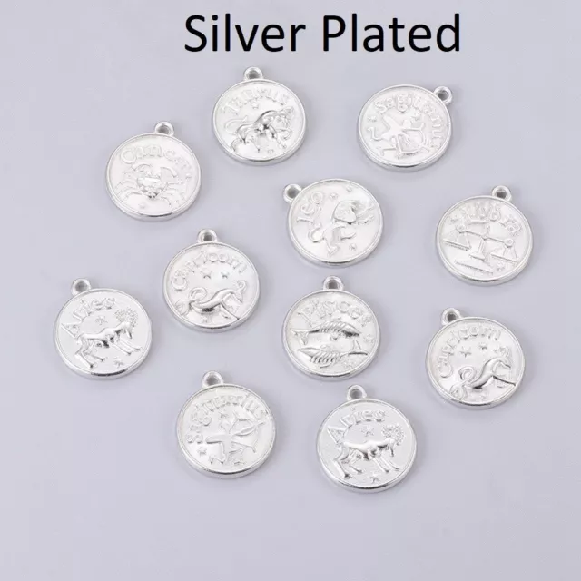 Silver Plated Alloy Indian Western Zodiac Coin Pendant 20mm dia+ Ring(E196-S)