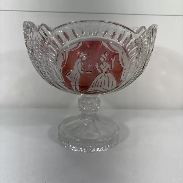 Hofbauer German Red Wedding Couple Flowers Crystal Punch Bowl 8”