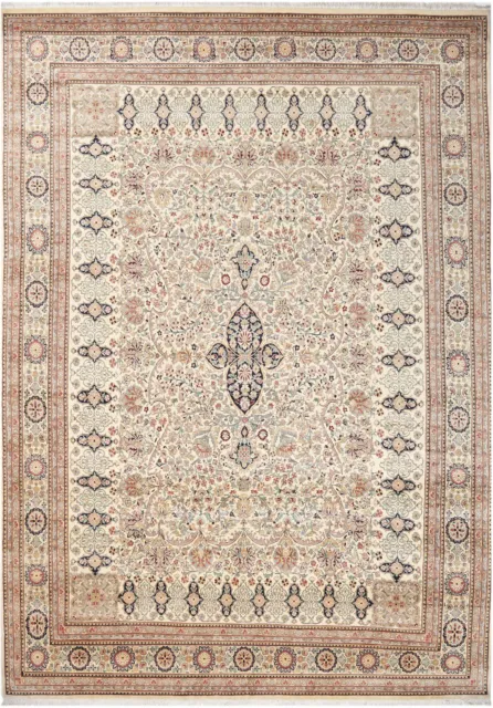 9X12 Hand Knotted Lahore Carpet Traditional Ivory Fine Wool Area Rug D40551