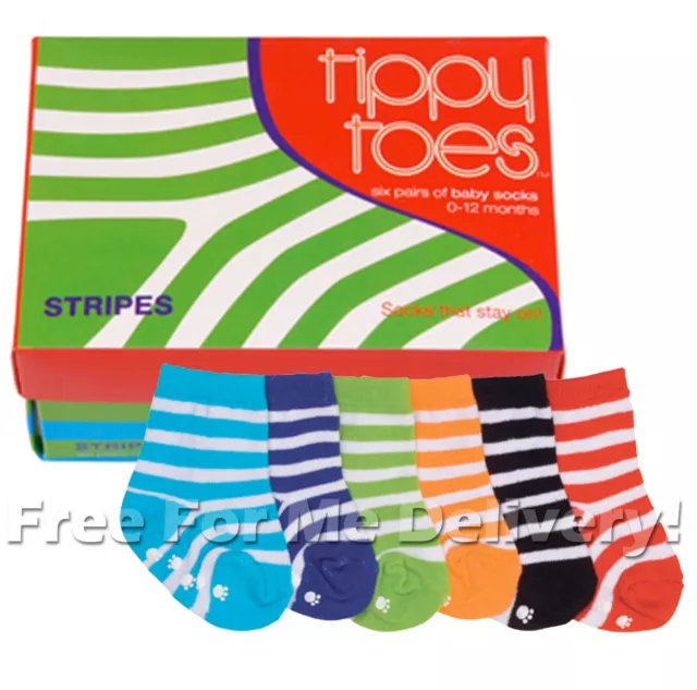 STRIPES TIPPY TOES CUTE BABY INFANT KIDS BOX SET of 6 SOCKS **FREE DELIVERY**