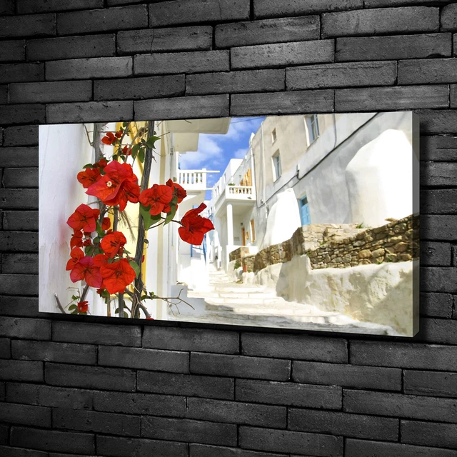 Grand Tableau Ghislaine CAPRIN – Îles Grecques Mykonos – Toile Moderne Bleue