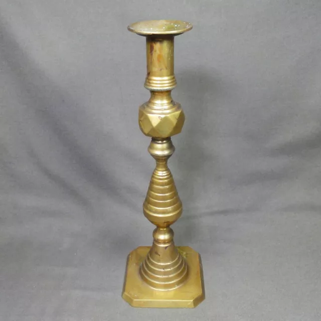 ANTIQUE BEEHIVE DIAMOND Brass Candlestick c. 1840 English 12