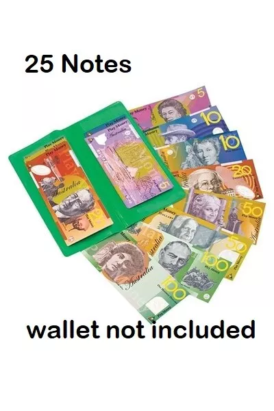 25 x Australian Play Money Wallet Notes Teacher Resource Pretend Fake School