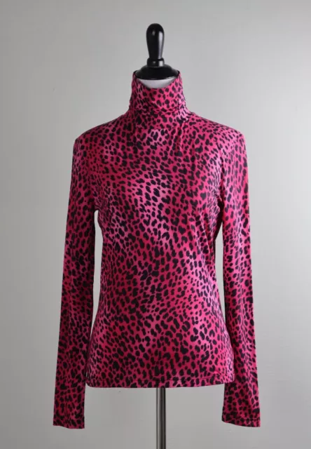 ST. JOHN COLLECTION $195 Pink Stretch Leopard Turtleneck Tee Top Size Petite