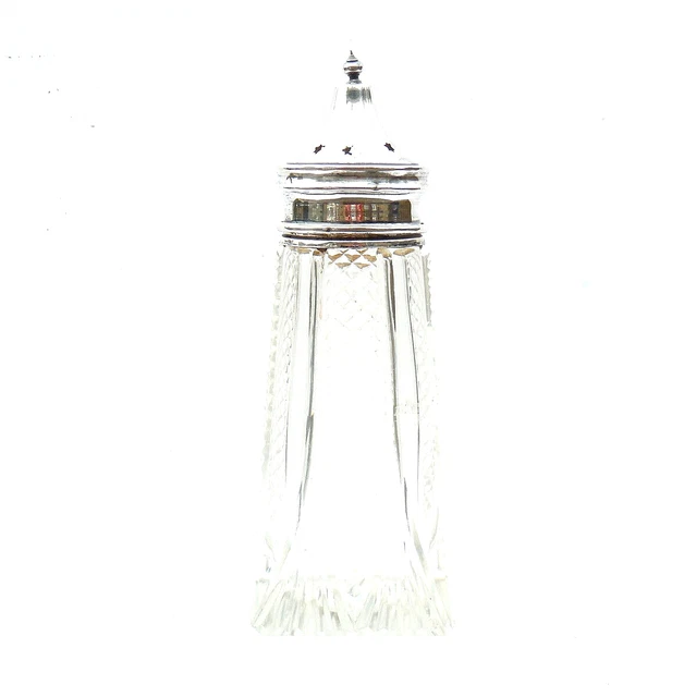 Antique C19th ART DECO STERLING Silver Top & Cut Glass Sugar Sifter London 1927
