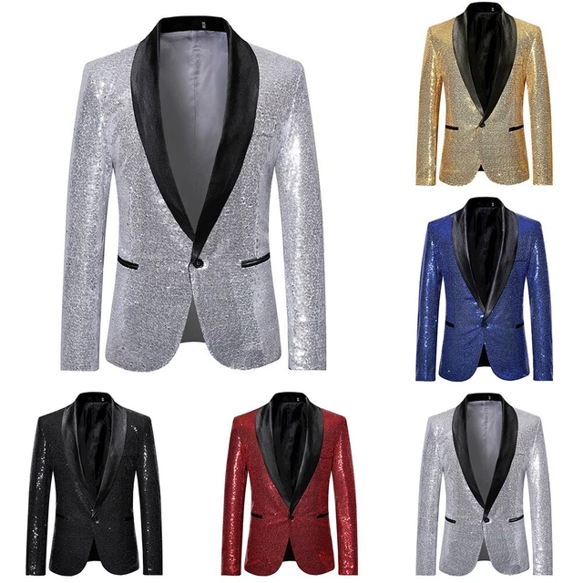 Formale da Uomo Gentiluomo Club Festa Giacca Paillette Glitter Bling Abito