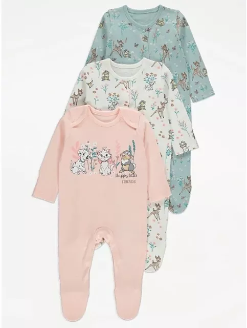 Disney Marie, Bambi 3-pack Sleepsuits for Baby Girl. Various Ages. BRAND NEW