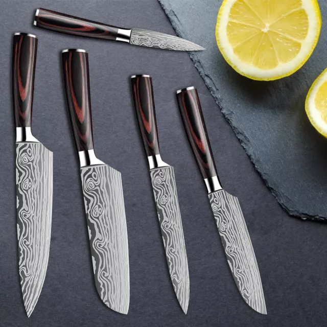 Profi Küchenmesser Kochmesser Set Japanisches Damaskus Muster Edelstahl Messer