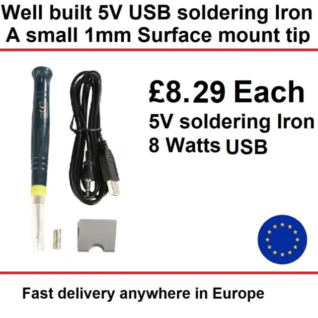 Portable USB 8W Soldering Iron using a Standard computer USB socket at 5V or PSU