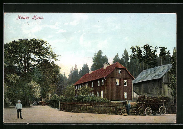 AK Tambach, Gasthof, Straßenpartie mit neuem Haus 1910