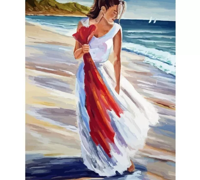 Painting By Numbers Woman Portrait In The Beach Design Canvas House Wall Display