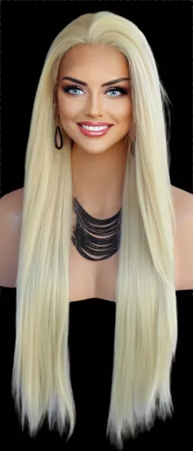Long Straight Heat Safe Lace Front Wig Color 613 Blonde Gorgeous Sexy 159