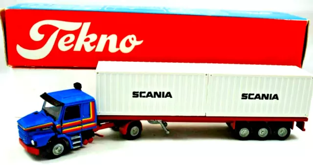 TEKNO 1:50 SCANIA T-CAB 142H Truck & 3-Axle Metal SKELETAL Trailer w/ CONTAINERS