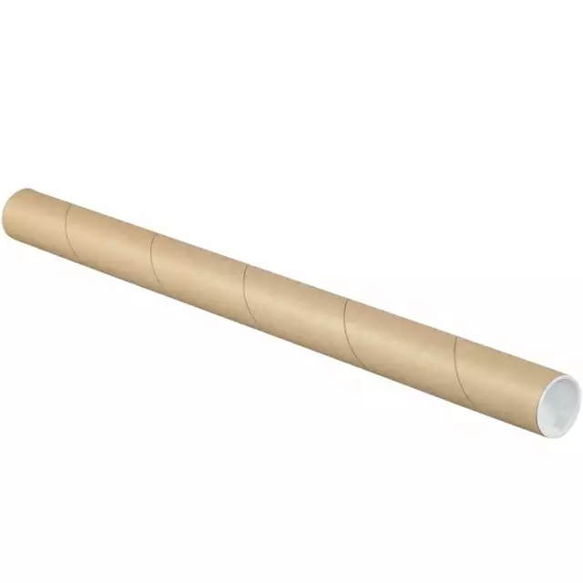 MyBoxSupply Mailing Tubes with Caps, 1-1/2" x 24", Kraft, 50/Case