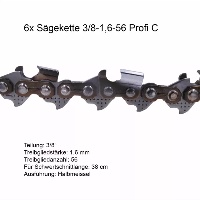 6 Stück Profi C Sägekette 3/8 1.6 mm 56 TG Ersatzkette für Stihl Dolmar