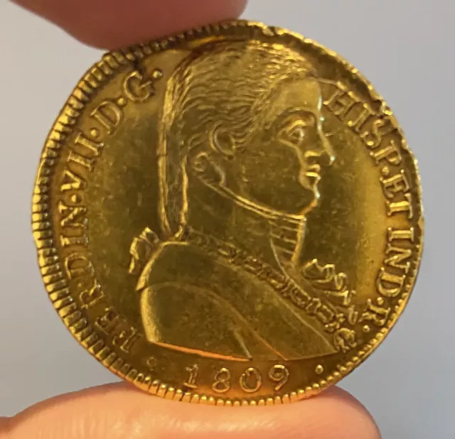 MONEDA DE ORO DE 8 ESCUDOS DE FERNANDO Vll Cara Almirante 1809 Muy Escasa MBC+