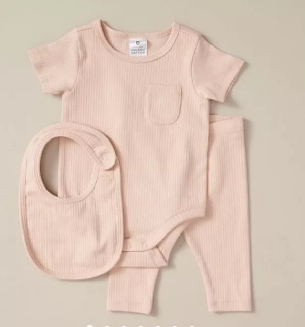 Baby Girl Organic Cotton 3 Piece Rib Gift Set Size 1 BNWT