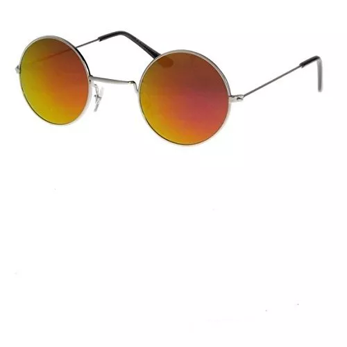John Lennon Type Round Sunglasses 5.5cm Orange Mirrored Lensses Silver Frame