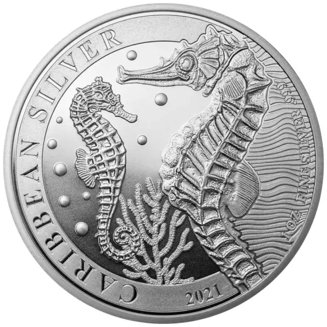 Silbermünze Seepferdchen 2021 - Barbados - Premium-Anlagemünze - 1 Oz ST